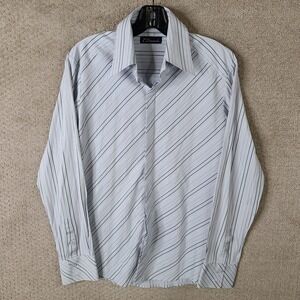 7 Diamonds Shirt Mens Small White Black Pink Striped Button Down Polyester Blend